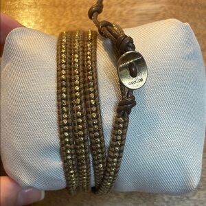 Chan Luu Brown and Gold 925 Leather Beaded Wrap Bracelet